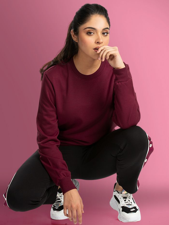 Buy Plain Red Wine Sweatshirt for Women Online India Beyoung