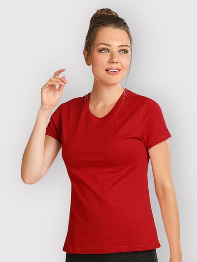 Red Women Plain T-Shirt