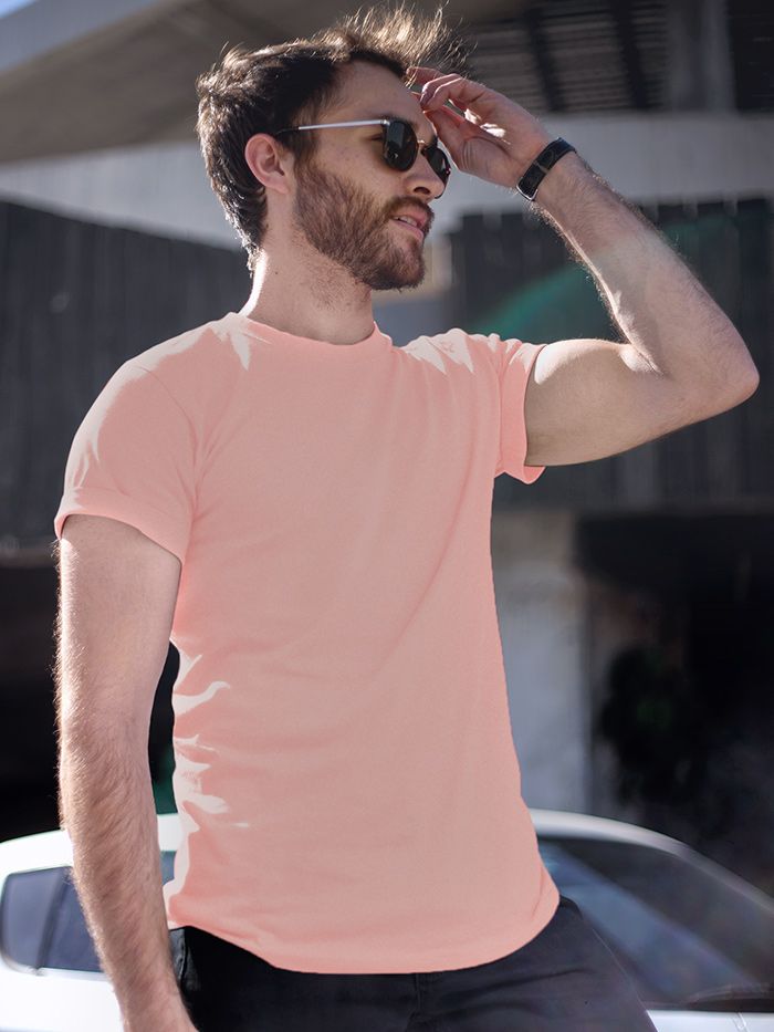 Buy Baby Pink Half Sleeve Plain T-Shirt For Men Online In India InkWynk ...