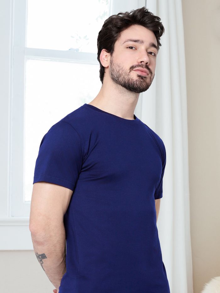 Buy Plain Navy Blue Half Sleeve Round Necks T shirt Online BeYOUng