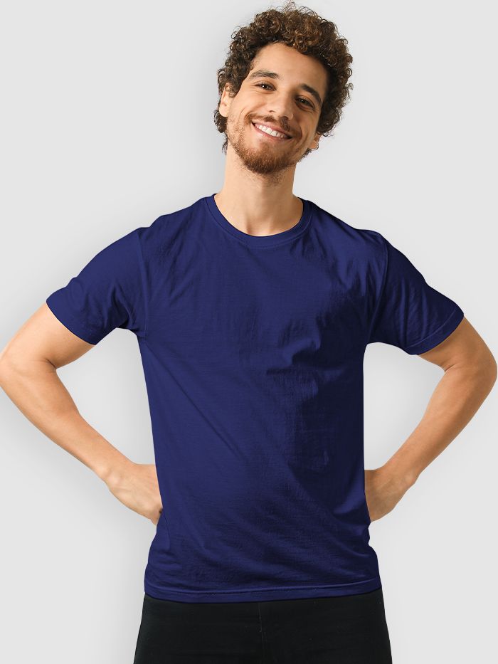 Buy Plain Navy Blue Half Sleeve Round 