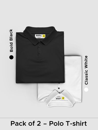 Pack of 2 Polo T-shirts Combo Bold Black, Classic White Polo tshirt for Men,