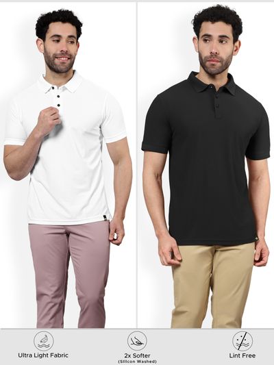 Pack of 2 Polo T-shirts Combo Bold Black, Classic White Polo T Shirts For Men Online