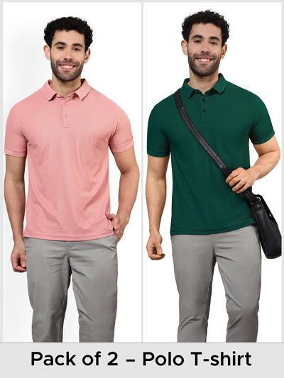 Pack of 2 Polo T-shirts Combo Rose Pink,Lush Green Pack of 2 Polo T-shirts Combo Rose Pink,Lush Green