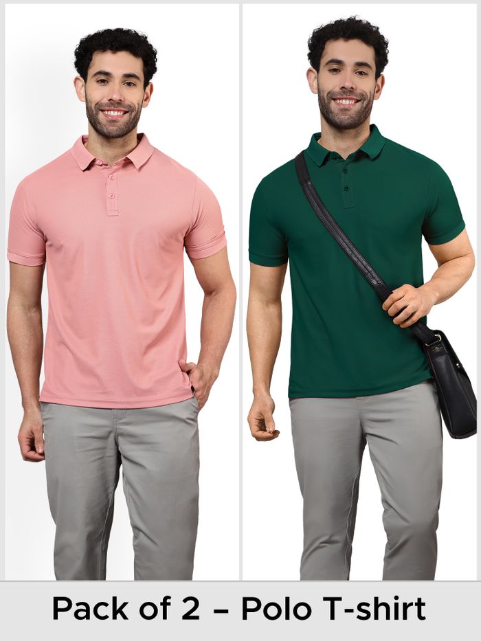 Pack of 2 Polo T shirts Combo Rose Pink Lush Green