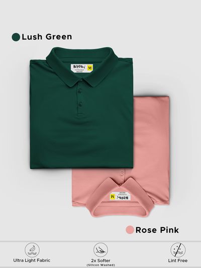 Pack of 2 Polo T-shirts Combo Rose Pink,Lush Green Men Polo T-shirts Combo