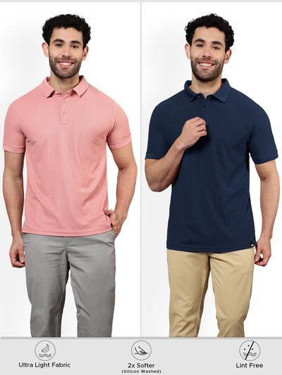 Pack of 2 Polo T-shirts Combo Rose Pink, Navy Blue Pack of 2 Polo T-shirts Combo Rose Pink, Navy Blue