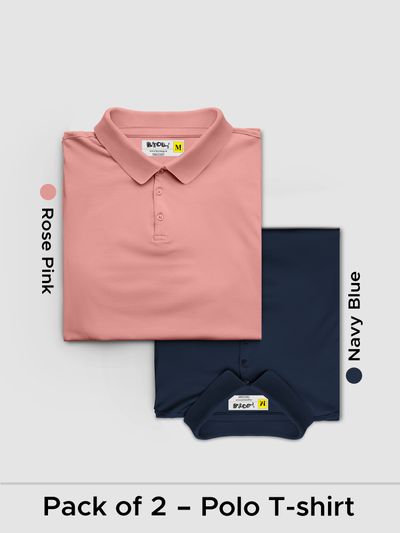 Pack of 2 Polo T-shirts Combo Rose Pink, Navy Blue Pack of 2 Polo T-shirts Combo Rose Pink, Navy Blue