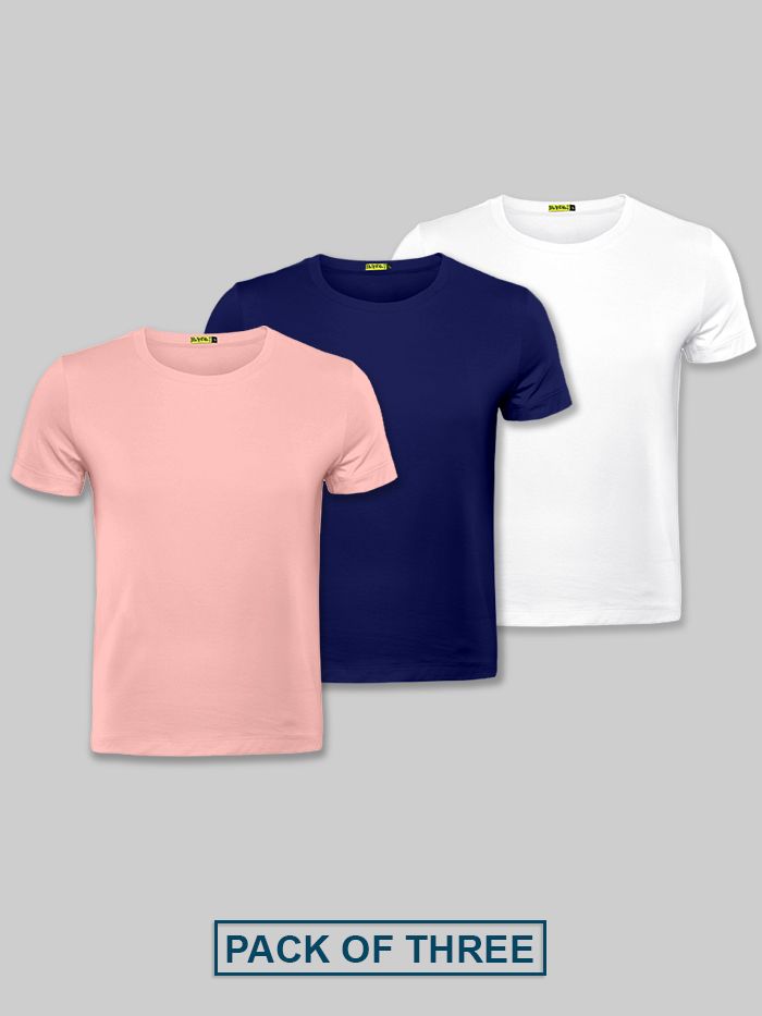 Pack Of 3 Plain T-shirts Blue Pink And White