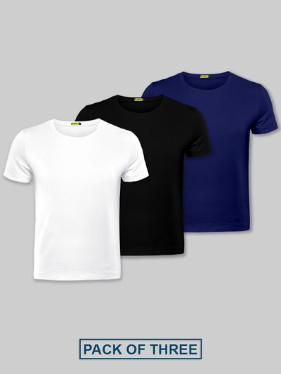 Pack Of 3 Plain T-shirts Navy Blue Black And White