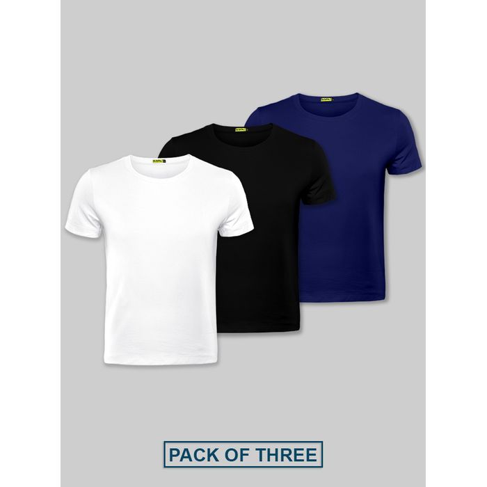 Buy Navy Blue Black White Combo Of Plain T-shirts Online Beyoung