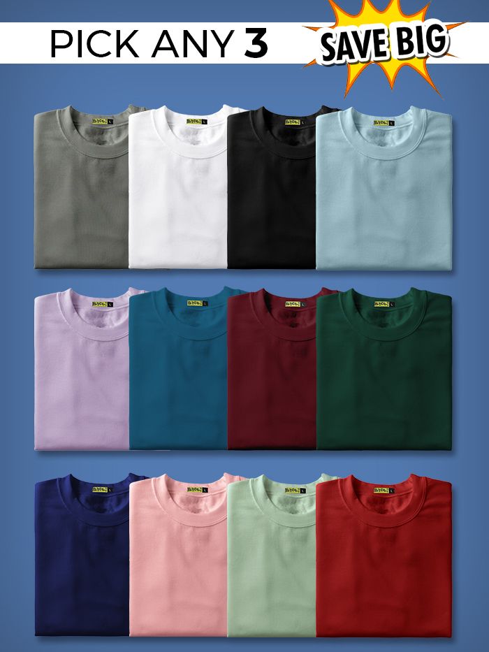 Shop From Pick Any 3 Color of Plain T shirt Online at Just Rs.849