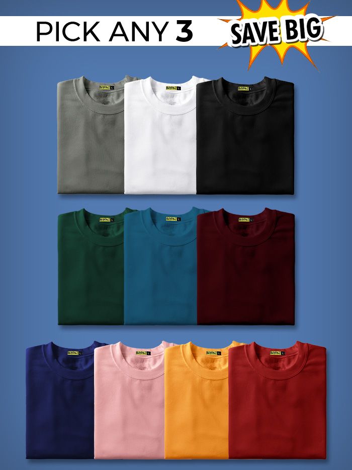 Shop From Pick Any 3 Color of Plain T-shirt Online Just Rs.849