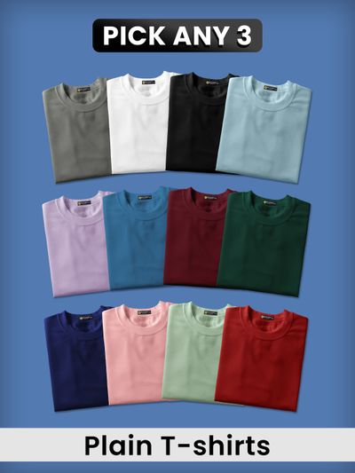 Pick Any 3- Plain T Shirt Combo, 