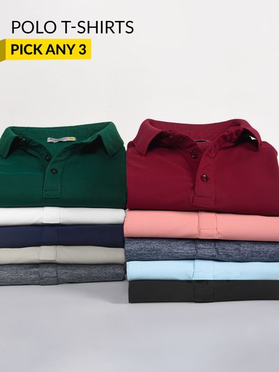 Buy Pick Any 3- Polo T-shirt Combo | Beyoung