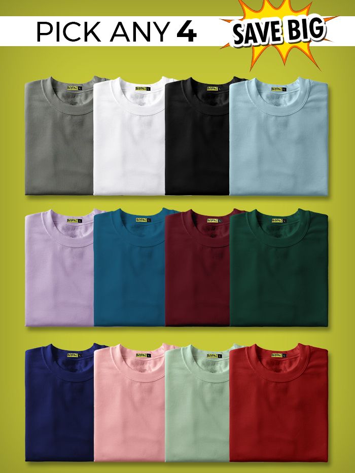 Buy Pick Any 4 Plain T-shirt Combo Online at Just Rs.1099