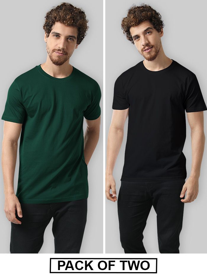 Plain T shirts Combo Black And Bottle Green