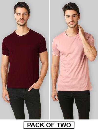 Plain T-shirts Combo Burgundy &amp; Rose Pink, 