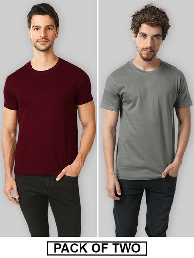 Buy Plain T-Shirts Combo Burgundy And Space Grey Online - Beyoung