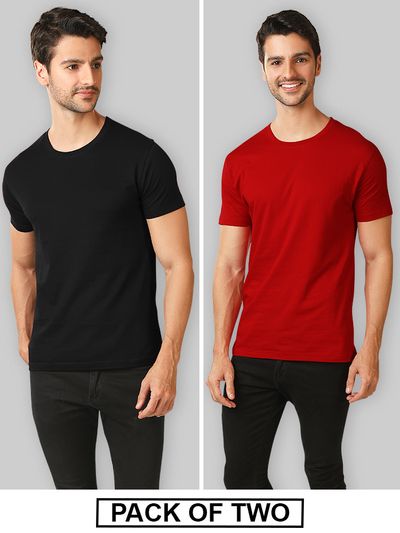 Plain T-shirts Combo Red &amp; Black