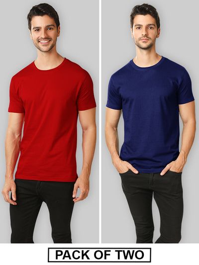Plain T-shirts Combo Red &amp; Navy Blue