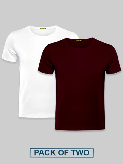 Plain T-shirts Combo White &amp; Burgundy