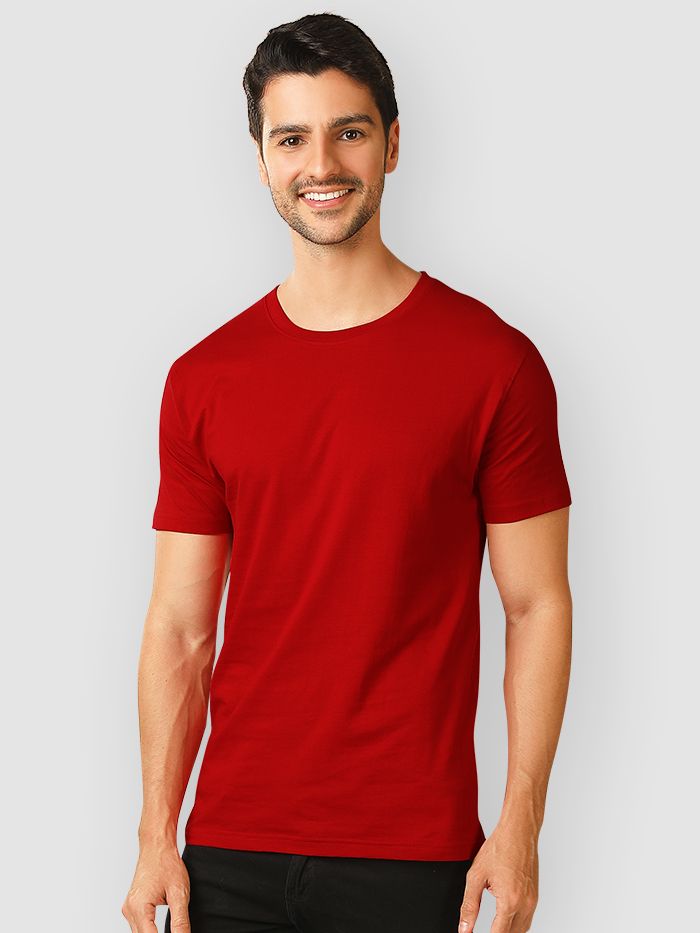 Buy Plain Red Half Sleeve Round Necks T