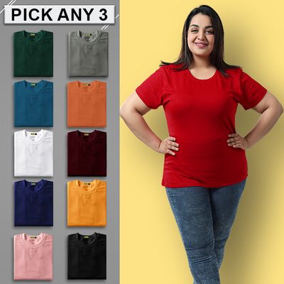 Womens Plain Plus Size T-shirt Combo 