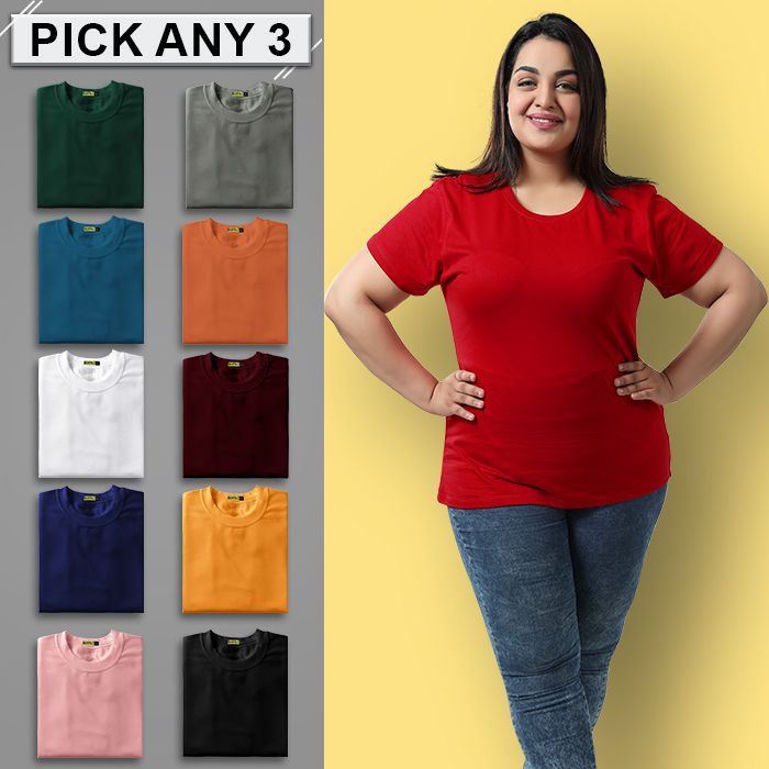 Womens Plain Plus Size T-shirt Combo 
