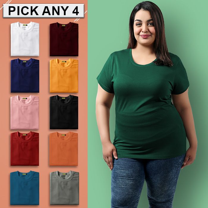 4- Womens Plain Plus Size T-shirt Combo 