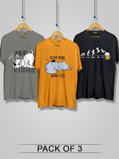 Pack Of 3 - Sleepyhead Printed Plus Size Combo T-Shirts 5XL T Shirt,