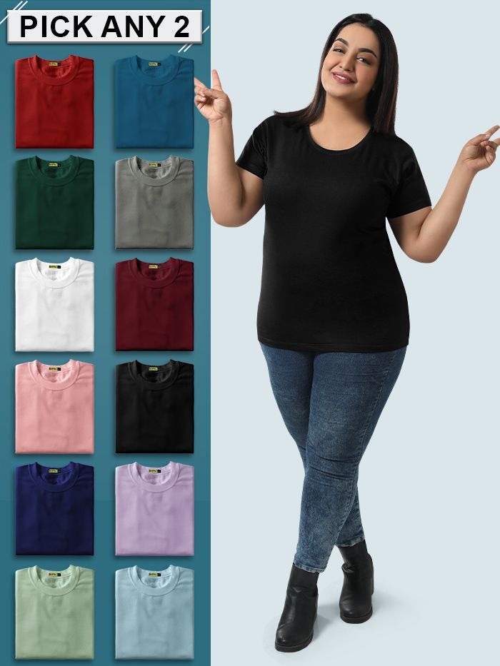 Buy Pick Any 2- Womens Plain Plus Size T-shirt Combo Online - Beyoung