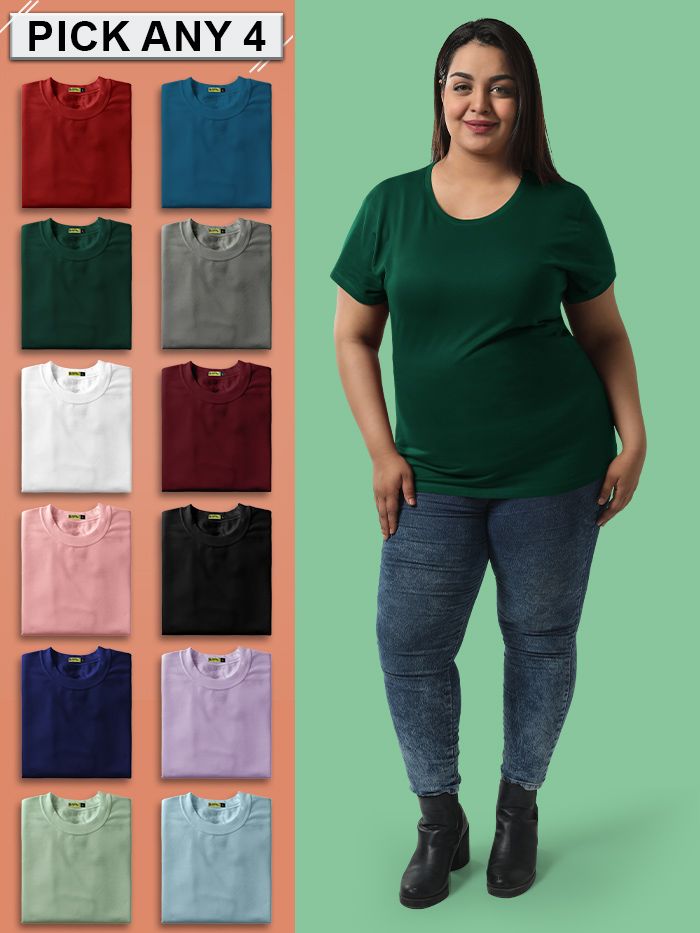 Buy Pick Any 4- Plain Plus Size T-shirt for Women Combo Online at