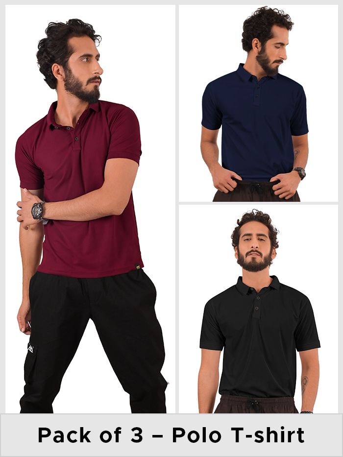 Buy Pack of 3 Polo T-shirts Combo Bold 