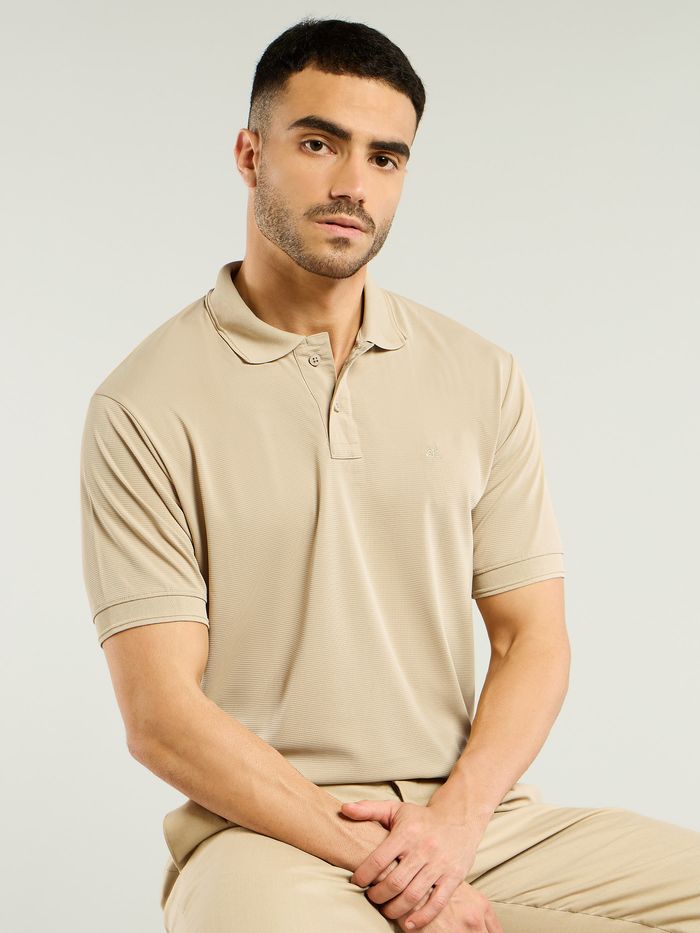 Buy Men's Beige Structured Polo T-shirt Online @Beyoung