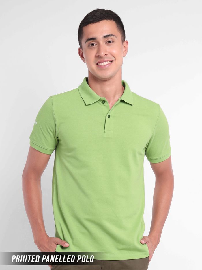Buy Fresh Green Panelled Printed Polo T shirt Online in India