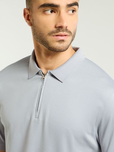Grey Zipper Collar Polo T-Shirt