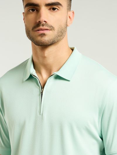 Mist Green Zipper Collar Polo T-Shirt