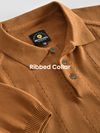 Mustard Line Textured Flat Knit Polo T-Shirt