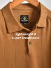 Mustard Line Textured Flat Knit Polo T-Shirt