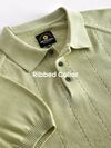 Pale Green Line Textured Flat Knit Polo T-Shirt