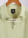 Pale Green Line Textured Flat Knit Polo T-Shirt