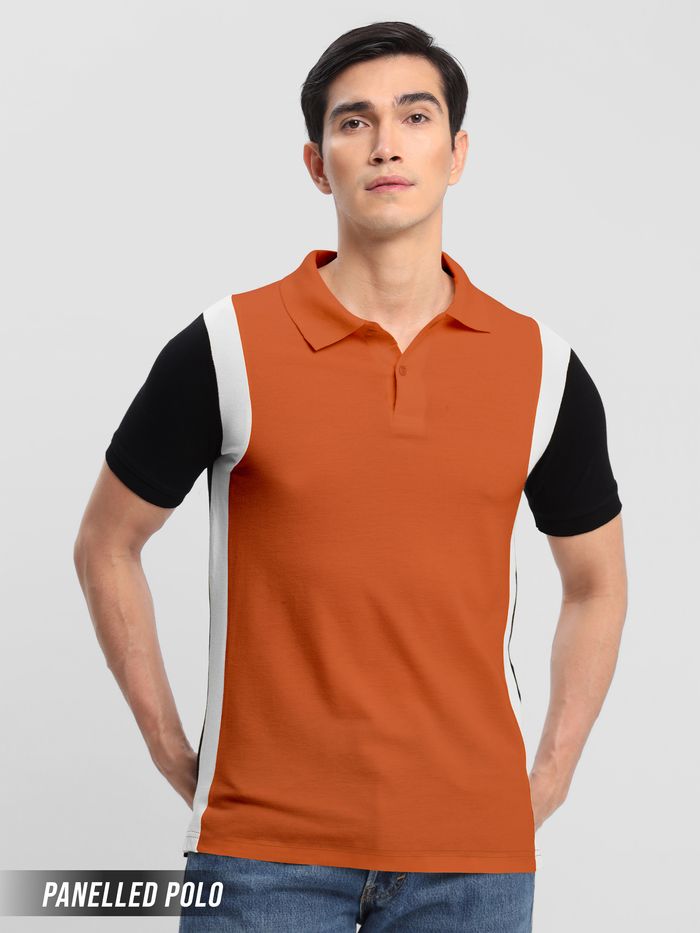 Buy Rust Orange Panelled Polo T shirt Online in India Beyoung