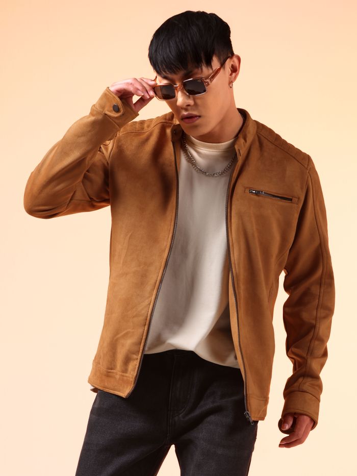 Buy Sand Brown Suede Biker Jacket for Men Online in India Beyoung