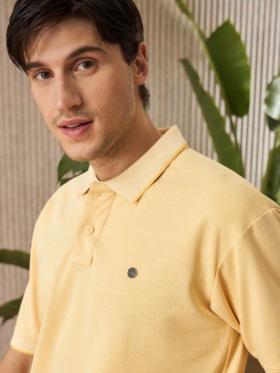 Corn Yellow Melange Polo T-shirt Shop trendy polos for men online,