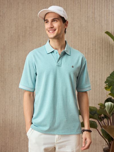Mint Blue Melange Polo T-shirt Online shopping for cotton polo t-shirts in India,