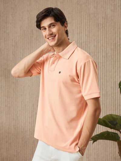 Peach Melange Polo T-shirt Best polo collar t shirts,