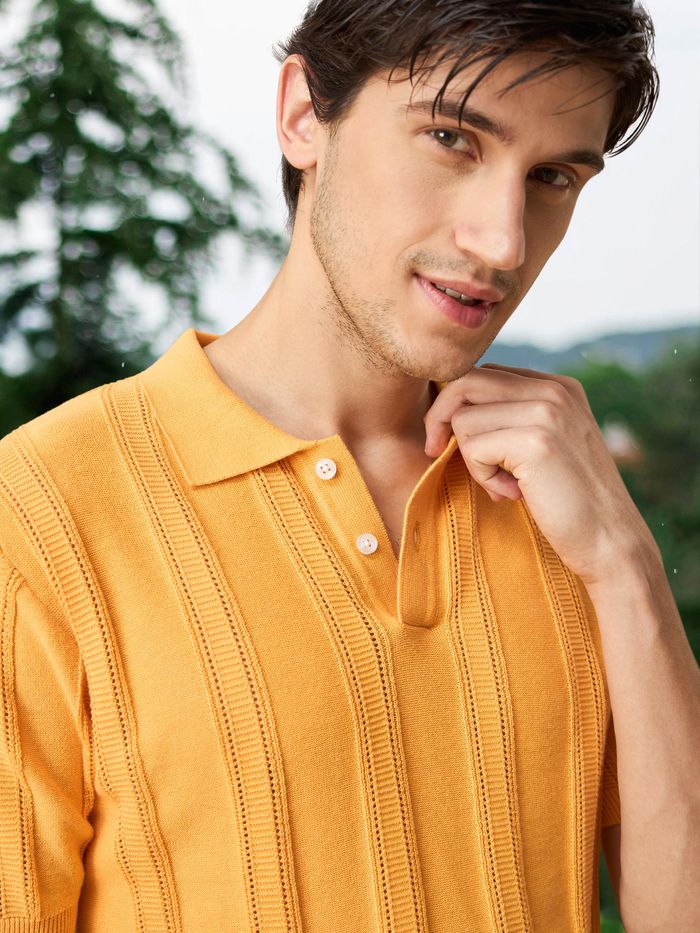 Buy Yellow Flat Knit Solid Polo T-Shirt For Men Online in India
