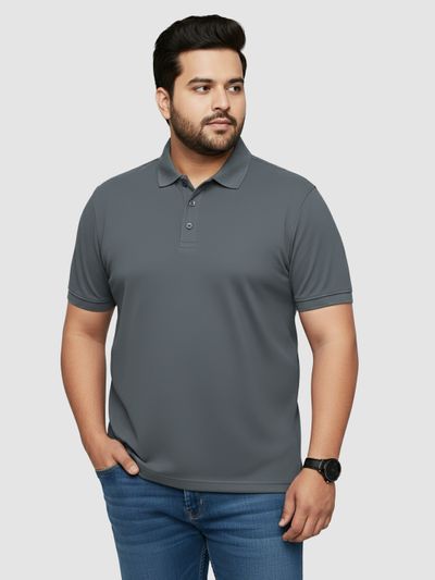 Dark Grey Plus Size Polo T-shirt