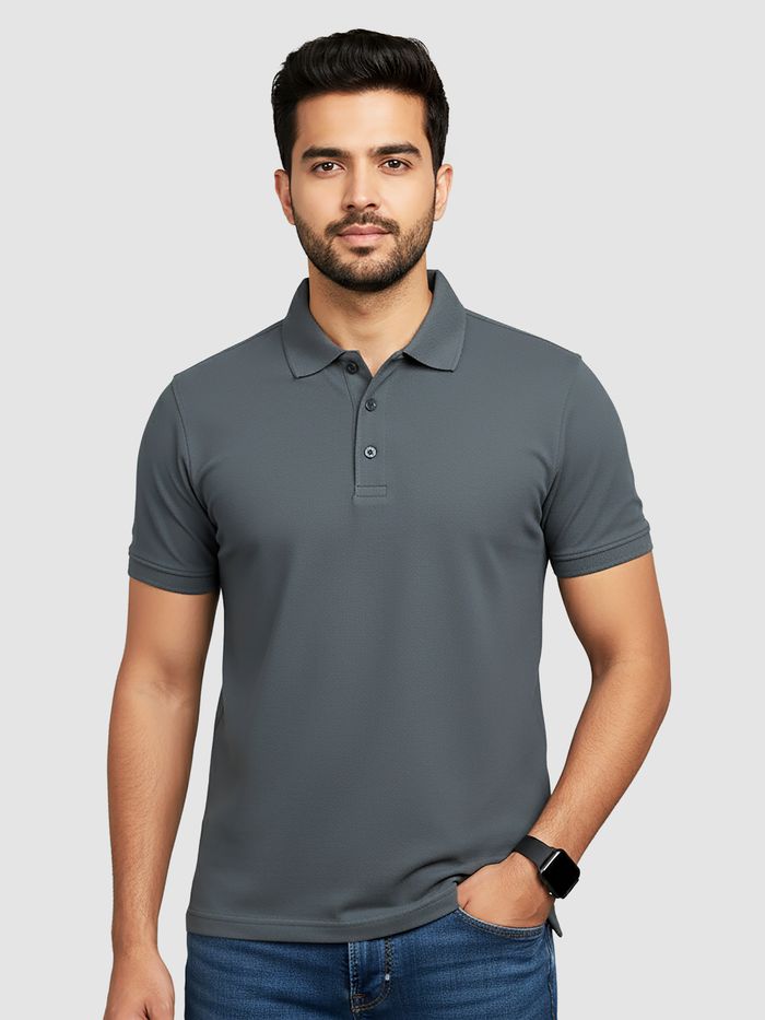 Buy Dark Grey Polo T-shirt Online in India - Beyoung